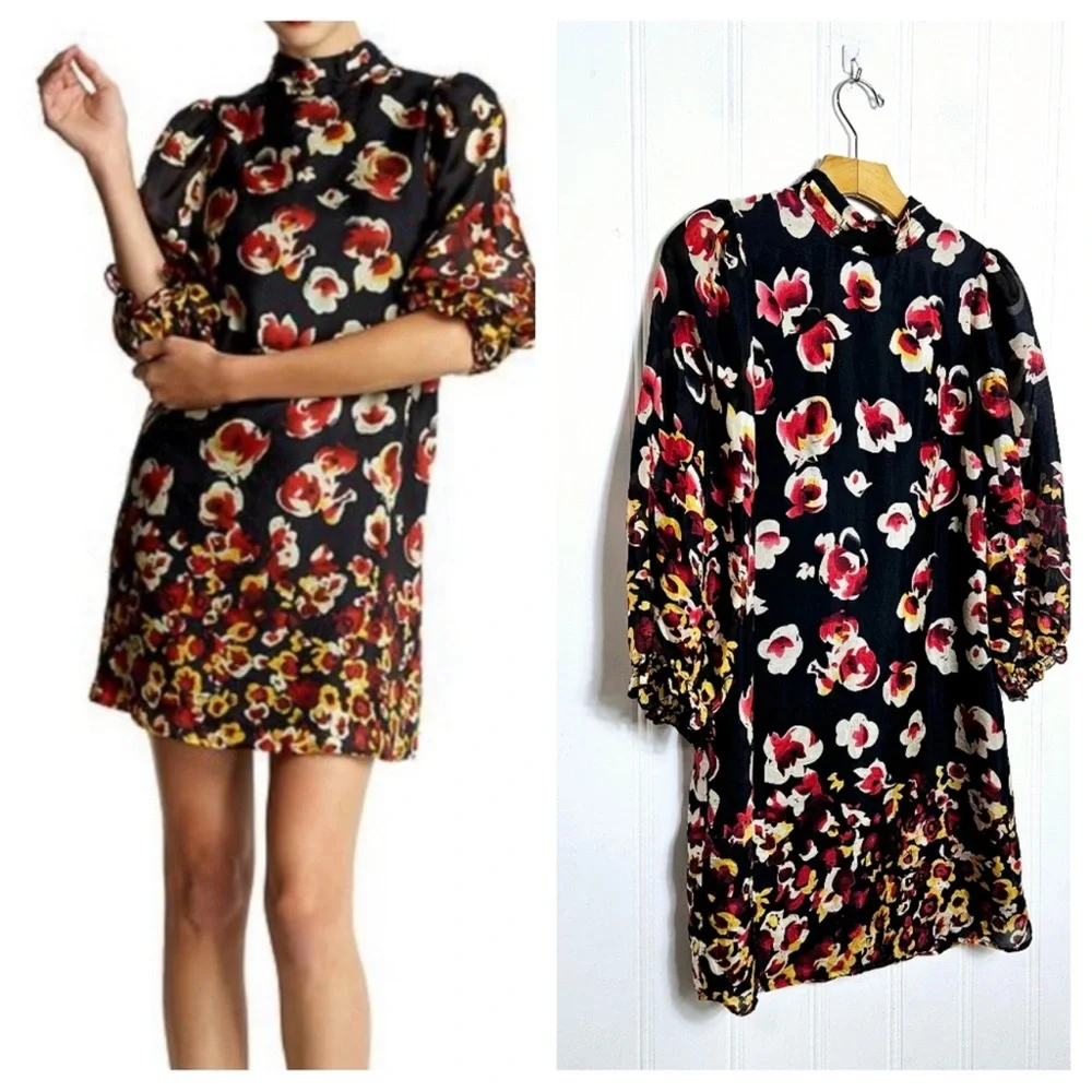 Aryn K Black Floral Mini Dress - Picture 1 of 16